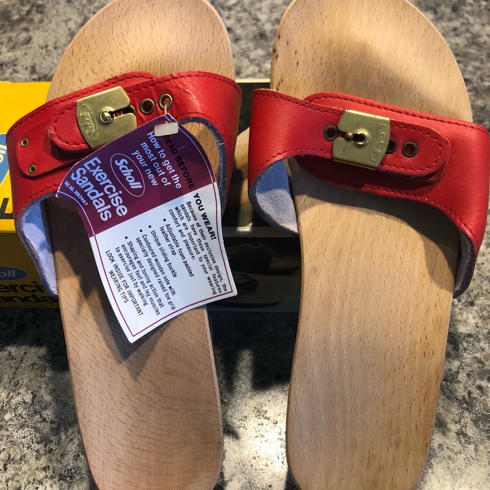 Vintage NIB - 1977 Dr. Scholl’s Exercise Sandal Red Leather 7 Made in Austria